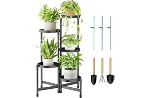 Cawukege 5 Tier Plant Stand Indoor, Tiered Plant Stand Outdoor for Multiple Plants, Corner Plant Shelf for Patio Balcony Porch Garden Living Room House, Black