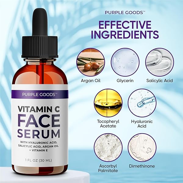 VITAMIN C FACE SERUM – HYDRATING SERUM WITH HYALURONIC ACID, SALICYLIC ACID, ARGAN OIL, VITAMIN E – ANTI AGING, WRINKLE, DARK SPOTS – REJUVENATING VITAMIN C SERUM FOR FACE -1 FL OZ…