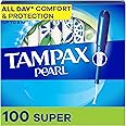 Tampax Pearl Tampons for Women, with LeakGuard Braid, Super Absorbency, Unscented, 100 Count (2 Packs of 50)