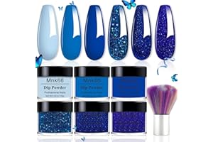MNK66 6 Colors Dip Powder Set, Royal Blue Glitter Dipping Powder Color Set, Glossy Nail Art Manicure DIY Salon Home Gift for Ladies,YYSDDPS-03-6pcs