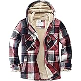 Veusna Men's Zip Up Flannel Shirt Jacket Fleece Lined Long Sleeve Plaid Coat Heavyweight Hoodie with Hood