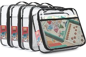 LEAPTAT 4 Pack Toy Storage Organizer Bags 13.7"L x 2.7"W x 9.7"H | Clear Waterproof Toy Organize for Building Blocks, Puzzles, Board Games | Travel-Friendly with Name Tag & Mesh Pocket (Large, Black)