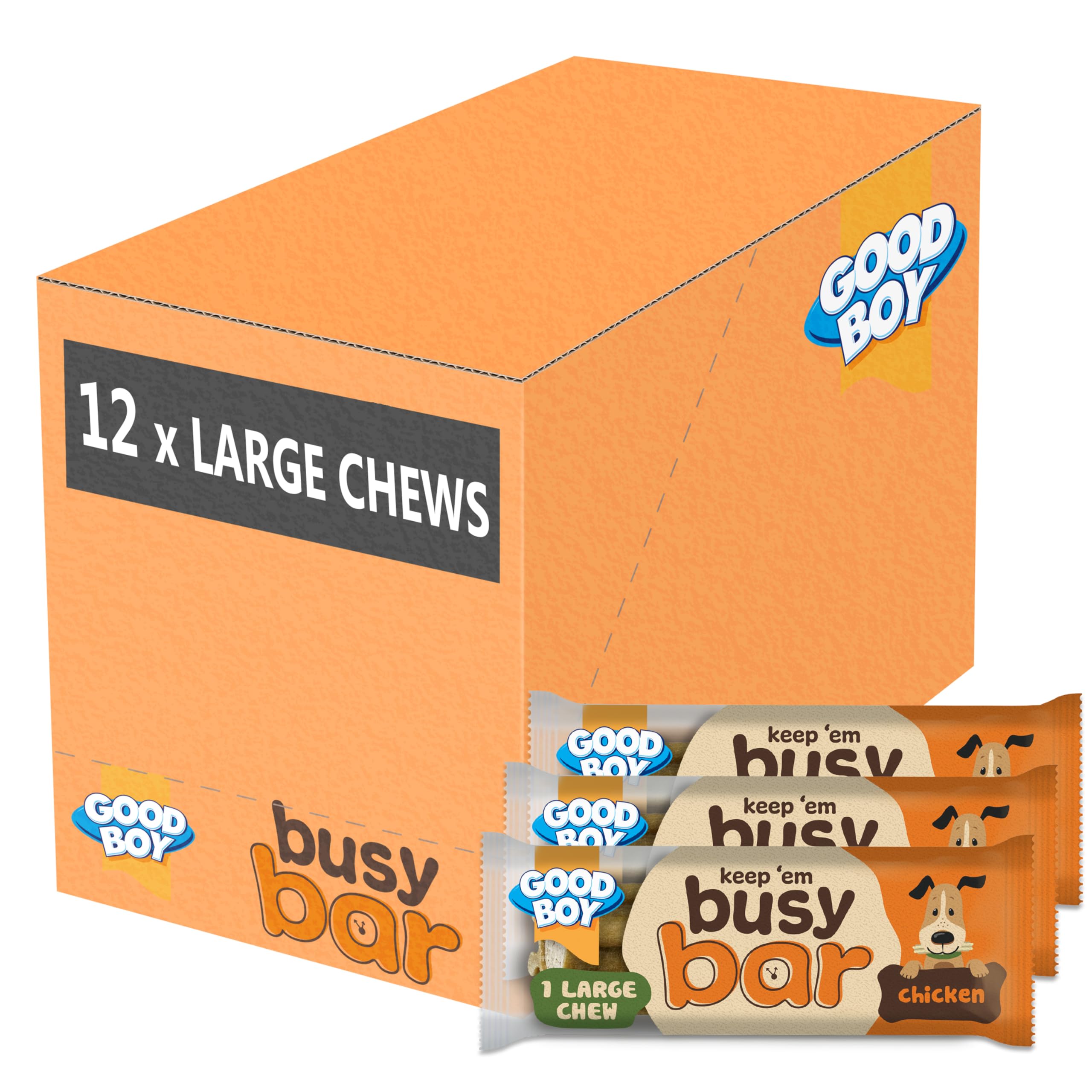 Good Boy Busy Bar Chicken Large Chew - Long-Lasting Natural Dog Treats - Bulk Box - 12 Pack