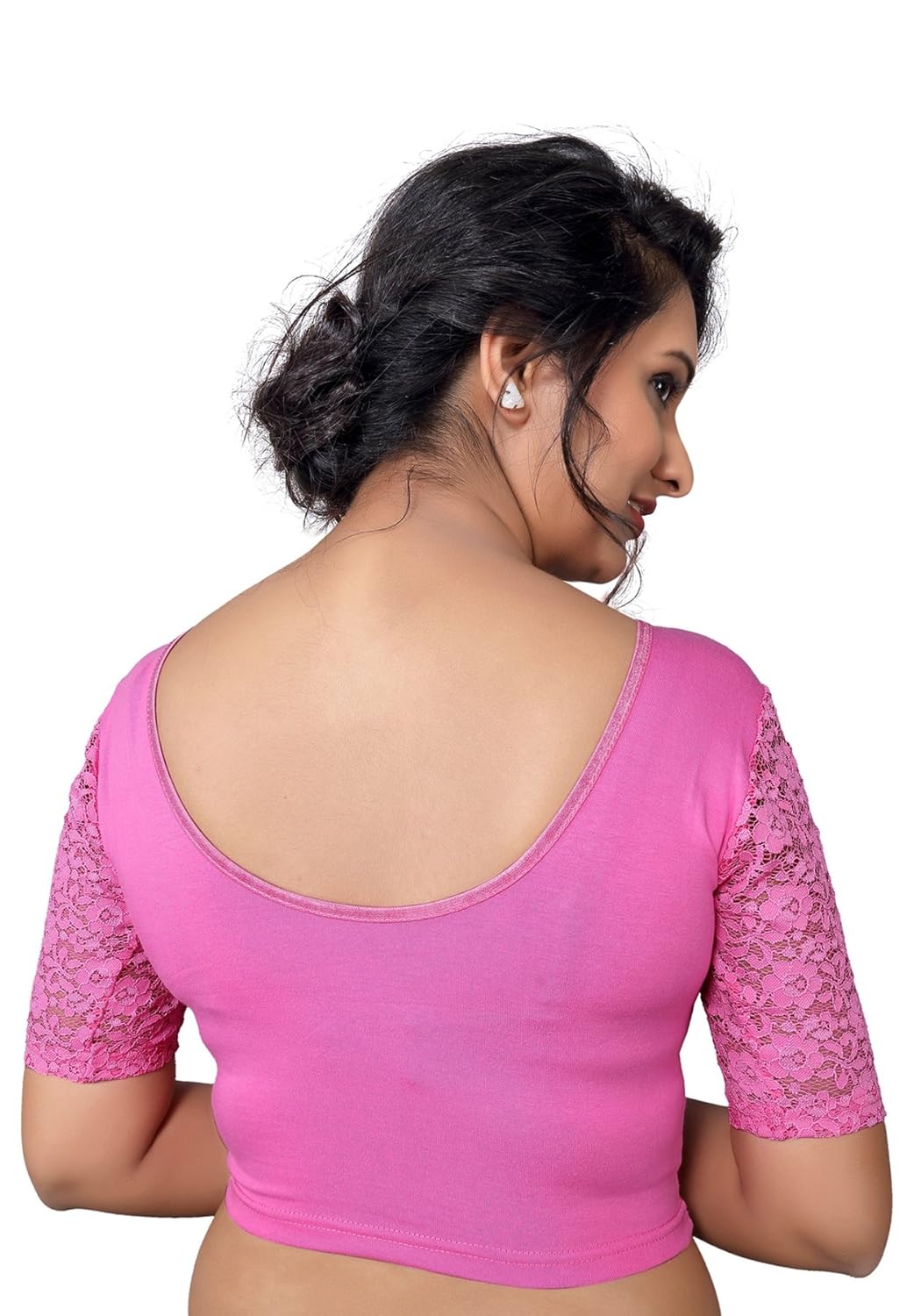 salwar studio women's light pink cotton lycra readymade strechable saree blouse