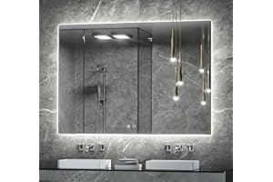 Keonjinn 48 x 36 Inch Backlit LED Bathroom Mirror, Large Lighted Bathroom Vanity Mirror for Wall with Anti-Fog, Stepless Dimmable, UL Listed, CRI90+ HD Tempered Glass, Memory Function