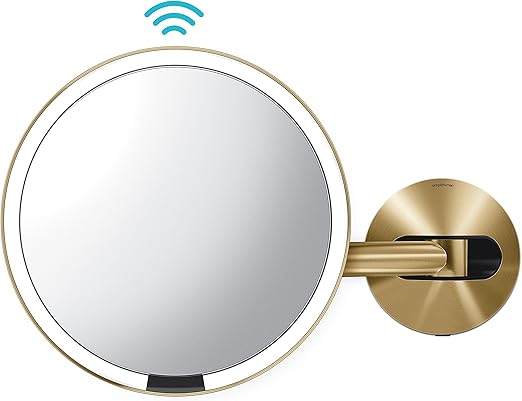 Amazon Com Simplehuman 8 Round Wall Mount Sensor Makeup Mirror 5x Magnification Hard Wired 100 240v Brass Stainless Steel