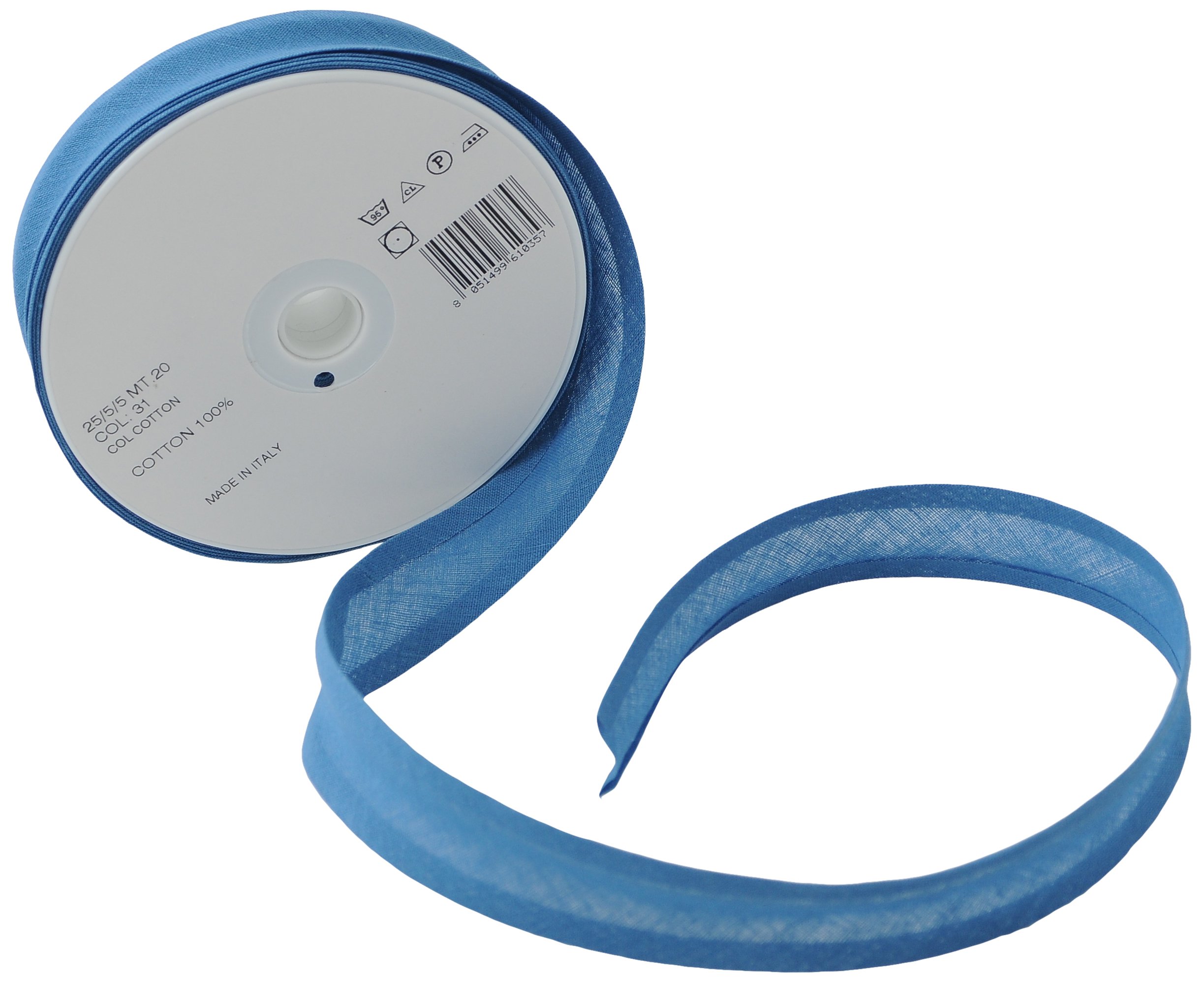 Trimz 25/5/5 mm Cotton Bias Binding, Malibu Blue 31– Double‑Fold Sewing Tape for Quilting, Dressmaking & DIY Crafts