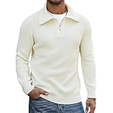 Suvifuly Men's Quarter-Zip Pullover Sweater Slim Fit Lightweight Sweaters Cable Knit Casual Polo Sweater Long Sleeve Sweaters