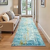 Runner Rug for Kitchen Teal Blue Hallways Runner Rug Non Slip 2'6''x8' Washable Long Runner Rugs with Rubber Backing Soft Abstract Carpet Runner for Entryway, Kitchen, Bedroom, Bathroom