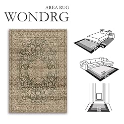WondRg 2x6 Washable Green Vintage Runner Rug for