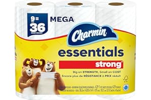 Charmin Essentials Strong Toilet Paper, 9 Mega Rolls = 36 Regular Rolls