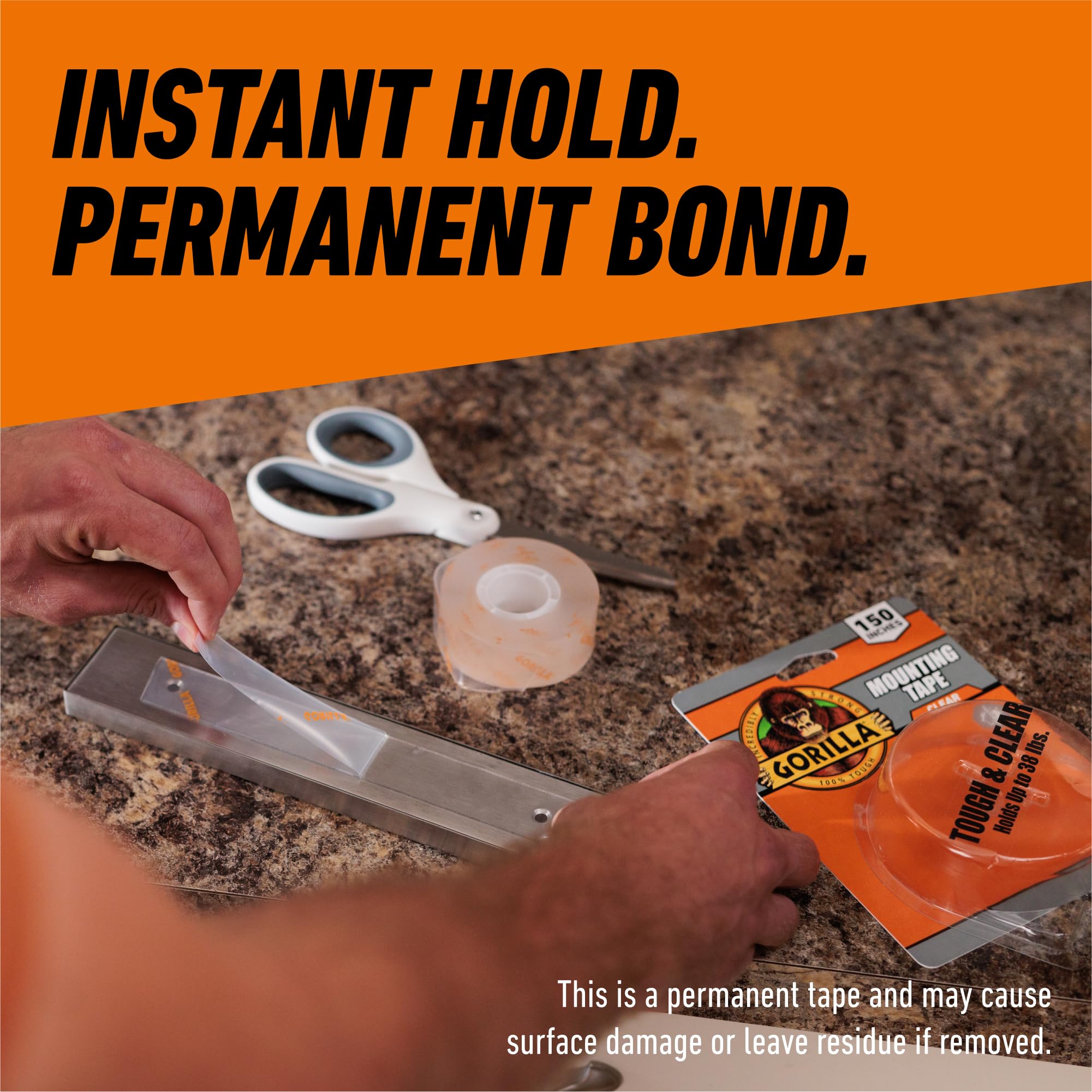 Gorilla Tough & Clear Double Sided Mounting Tape, Clear Tape, 1