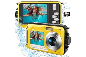 YIFECIAL Waterproof Digital Camera 4K 48MP 11FT Underwater Camera Autofocus Selfie Dual Screens 16X Zoom Kids Waterproof Camera for Snorkeling with 32GB Card