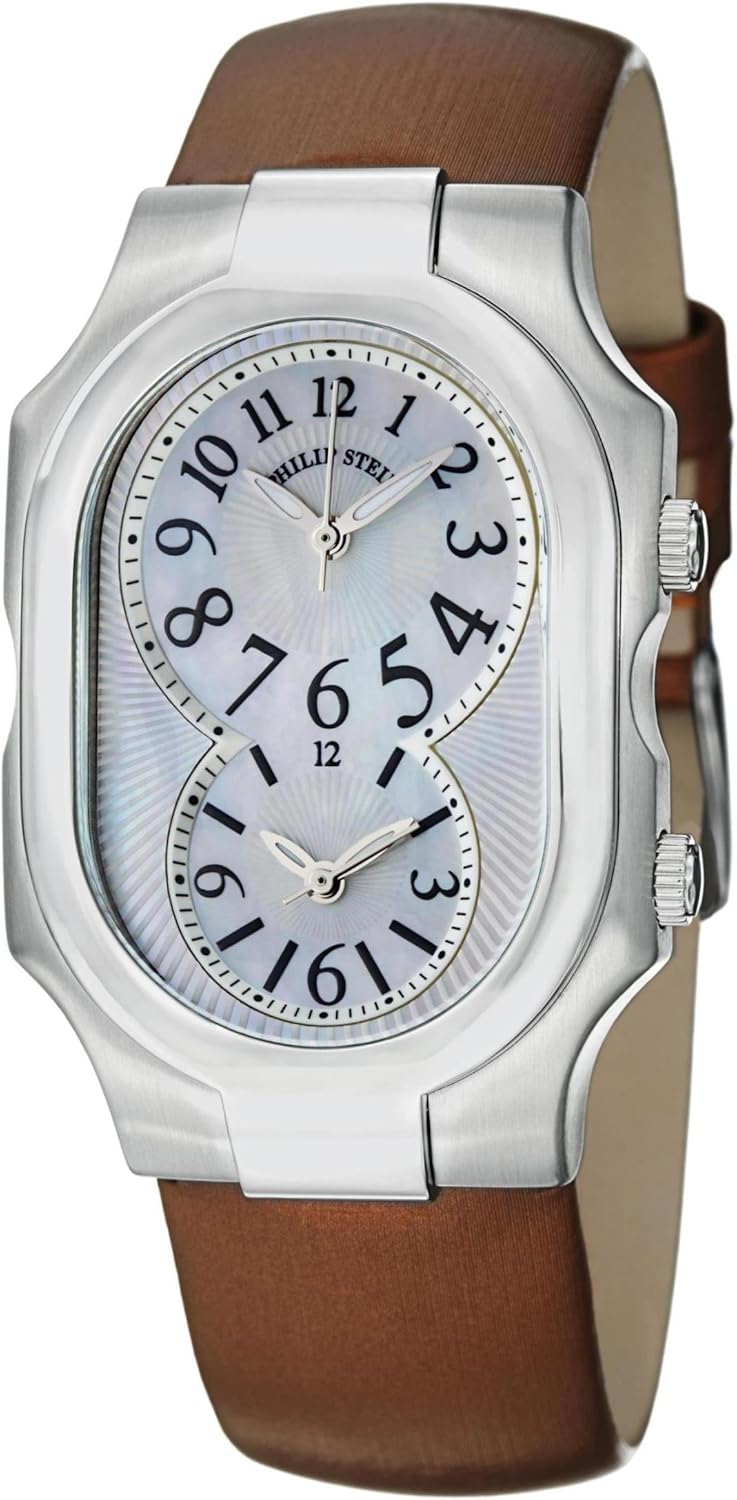 Philip Stein Signature Ladies Dual Time Brown Satin Leather