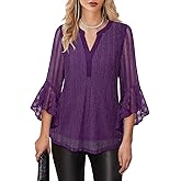 Lotusmile Women's 3/4 Sleeve Dressy Tops Elegant V Neck Blouse for Women Casual Work Evening Party