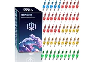 Poseidon 50Pcs Tattoo Cartridge Needles Assorted Mixed Size Round Liner Shader Magnum Curved/Round Mag # 12 Standard 3RL 5RL 7RL 9RL 5RS 7RS 9RS 7RM 9RM 9M1 Disposable Membrane for Tattoo Pen