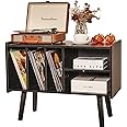 Record Player Stand with Vinyl Storage Holds Up to 300lb, Large Record Player Table Cabinet for Album Storage, Mid Century Wo