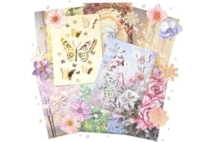4 Packs Flower Lace Cutouts Decorative Paper and Sticker Set Floral Butterfly Plant Shape Scrapbooking Die-Cut Paper Shiny St