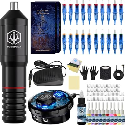 UPTATSUPPLY POSEIDON TK022 Rotary Tattoo Pen Machine Kit Power Supply 20