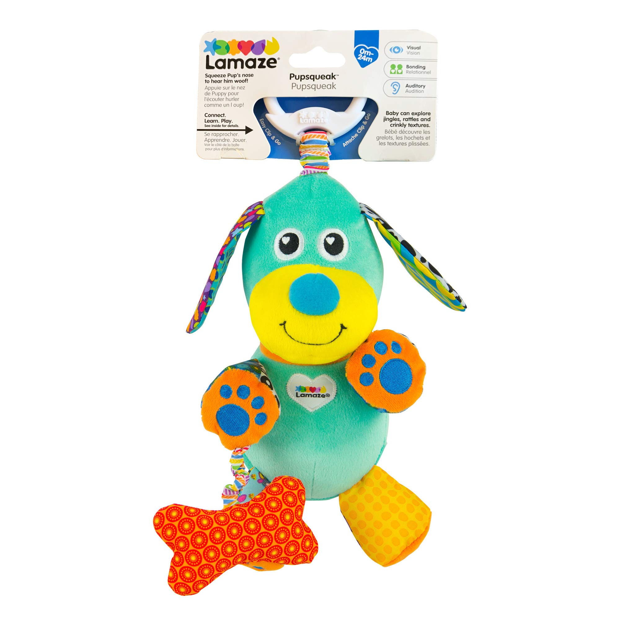 LAMAZE Pupsqueak - Clip & Go Pram Baby Toys 0-6 Months - Sensory Toys for Babies' Development - Soft Plush Girls & Boys Toys - Expertly Designed Newborn Toys - Baby Essentials for Newborn & Up