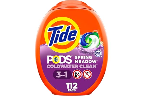 Tide PODS Laundry Detergent Pods, Spring Meadow Scent, 112 Count, Concentrated Laundry Soap Detergent, Stain Remover and Color Protector