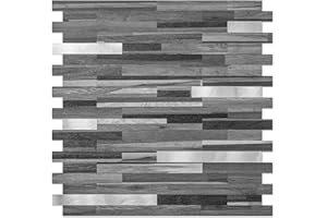 DICOFUN 10-Sheet Peel and Stick Backsplash Tile, Black & Grey Wood Look PVC Mixed Metal Stick on Backsplash Tiles for Kitchen, 9.4 sq.ft