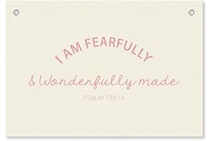 KIDEAR “I Am fearfully and wonderfully made” Linen Banner, christian wall decor for nursery & Kids Playroom, bible verse wall art for Baby Boy or Girl Room, Scripture room decor Pink-A08