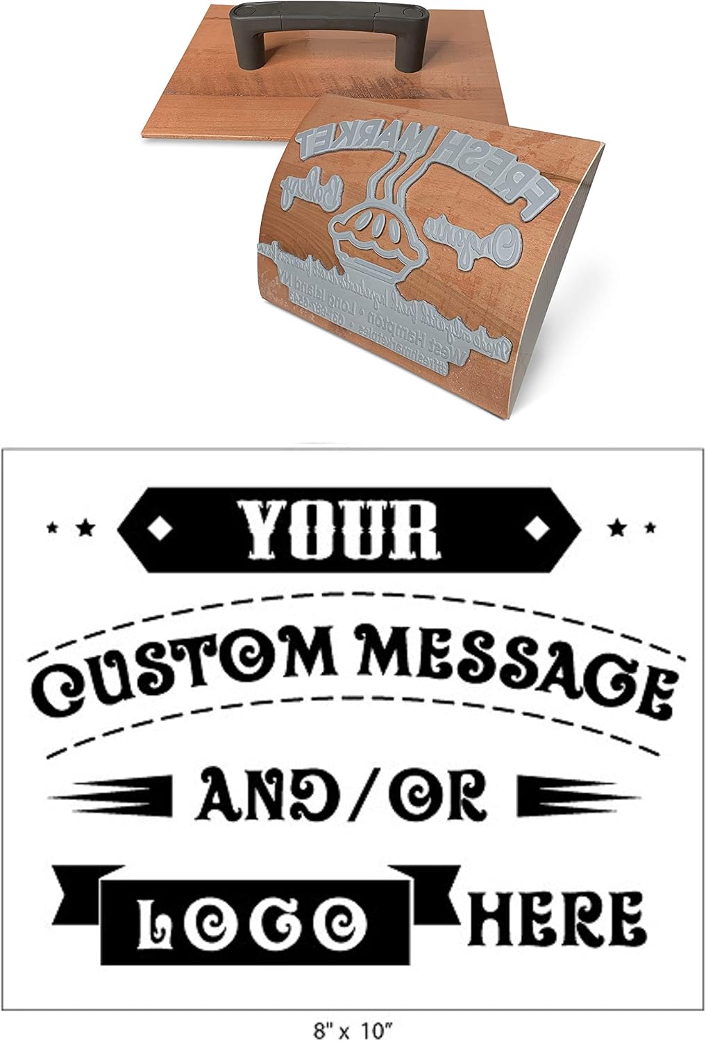 8" x 10" EXTRA LARGE CUSTOM "Rocker Mount" Wood Hand Rubber Stamp with