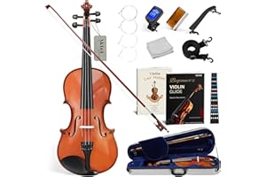 AKLOT Handcrafted Full Size Violin: 4/4 Solid Wood Fiddle, Acoustic Beginner Violin Kit with Hard Case, Lesson Book, Bow, Ros