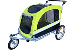 BOOYAH STROLLERS Booyah Extra Large Pet Bike Trailer Dog Stroller & Jogger with Shocks Non Tipping. Green/Yellow (Neon Green)
