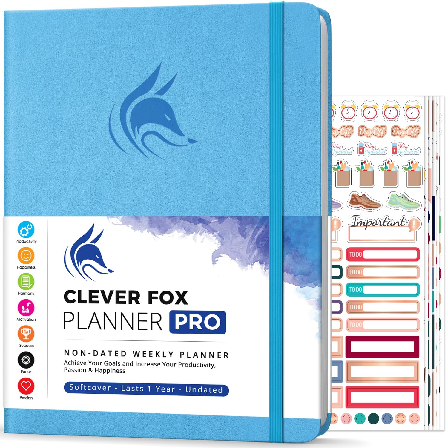 Clever Fox Planner PRO – Weekly & Monthly Life Planner to Increase Productivity, Time Management and Hit Your Goals, 21.5x28cm (Blue)