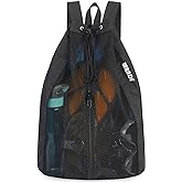 WANDF Swim Bag for Swimmers, Mesh Beach Backpack | Drawstring, Wet Pocket, Adjustable Straps, for Snorkeling, Gym, Pool, Cruise, Camp, Water Park
