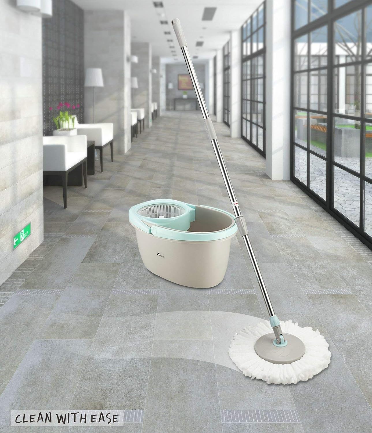 VENETIO Householding 360 Spin Mop and Bucket System with Wringer Set - Dry Wet Self Wringing for Fast Floor Cleaning with 2 Microfiber Mop Heads for Wood, Hardwood, Laminate, Tile - Commercial Grey: Home & Kitchen