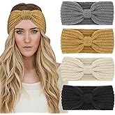 DRESHOW Winter Knit Chunky Headbands for Women Crochet Turban Knitted Ear Warmer Head Wrap Winter Accessories 4 Pack