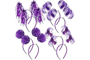 Censen 8 Pcs Halloween Pom Pom Headbands Spirit Party Headbands Tinsel Ponytails Head Bopper for Christmas Birthday Festival