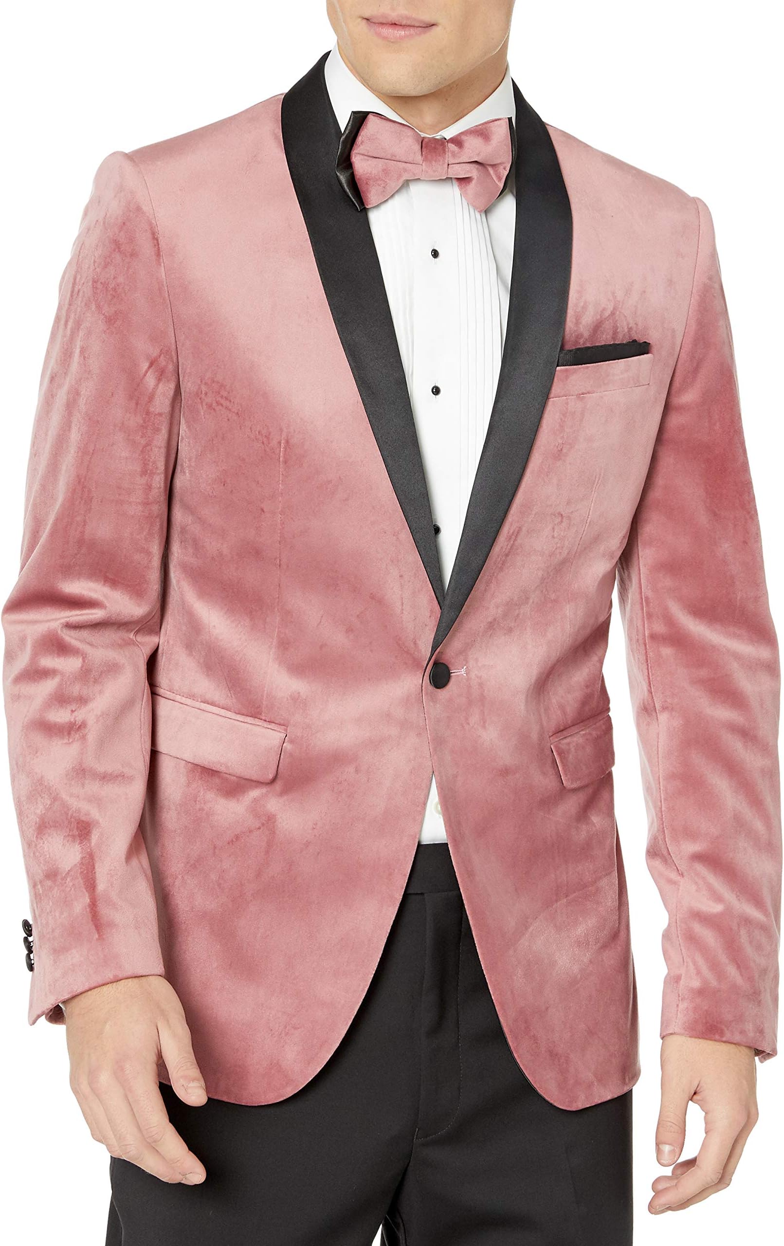 Men's Velvet Blazer Jacket Button Dress Casual Black Red Blue Rose