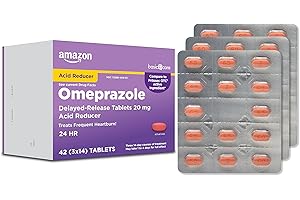 Amazon Basic Care Omeprazole Delayed Release Tablets 20 mg, Treats Frequent Heartburn, Acid Reducer, Heartburn Medicine, 42 Count (Pack of 1) (Packaging may vary)