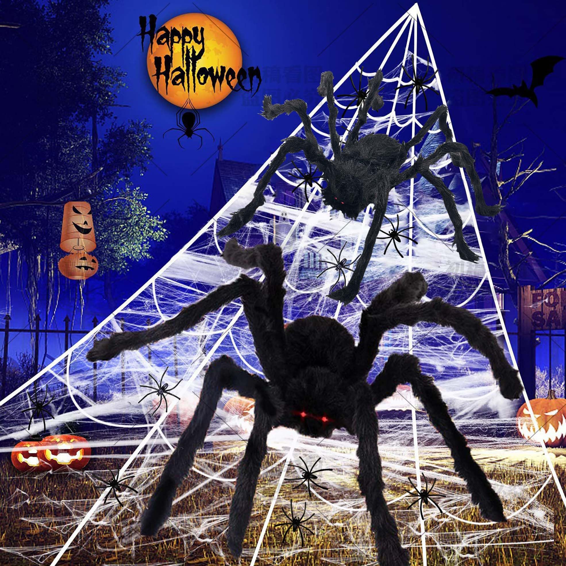 MOTIVE LIFE Halloween Decoration,Spider Web-700cm and 2 Giant Spiders(150cm+90cm),30 Small Spiders and 40g Artificial Silk Cobwebs,Halloween Outdoor Decorations