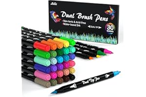 Lelix 30 Colors Dual Tips Brush Pens Art Markers, Brush and Fine Point Pens for Adults Kids Coloring Books Drawing Calligraphy Journaling Lettering