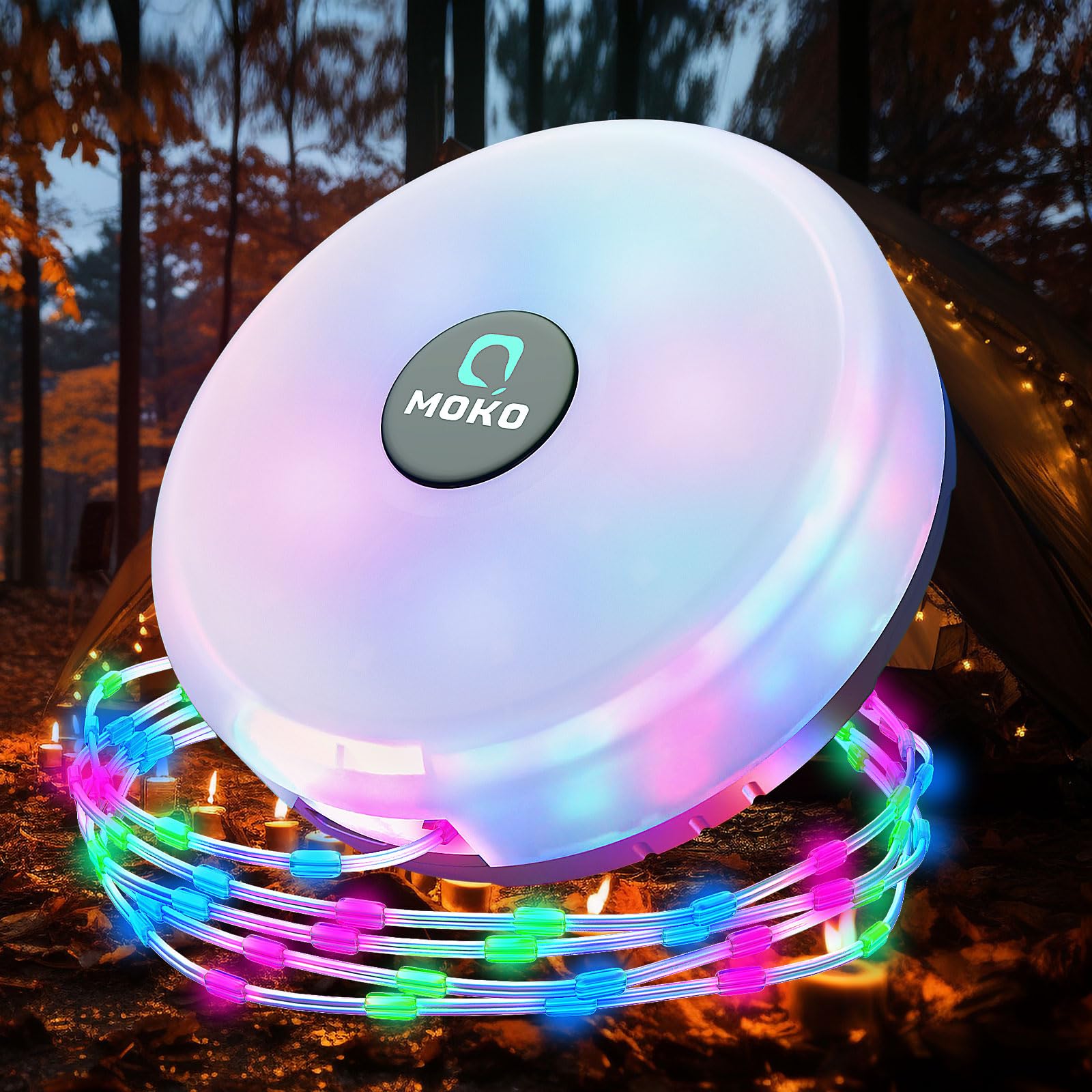 MoKo Camping String Light 32.8Ft, 4-in-1 Rechargeable LED Fairy Lights with 8 Modes & Power Bank, Waterproof Retractable Portable Light for Outdoor Garden Camping BBQ Christmas Decoration