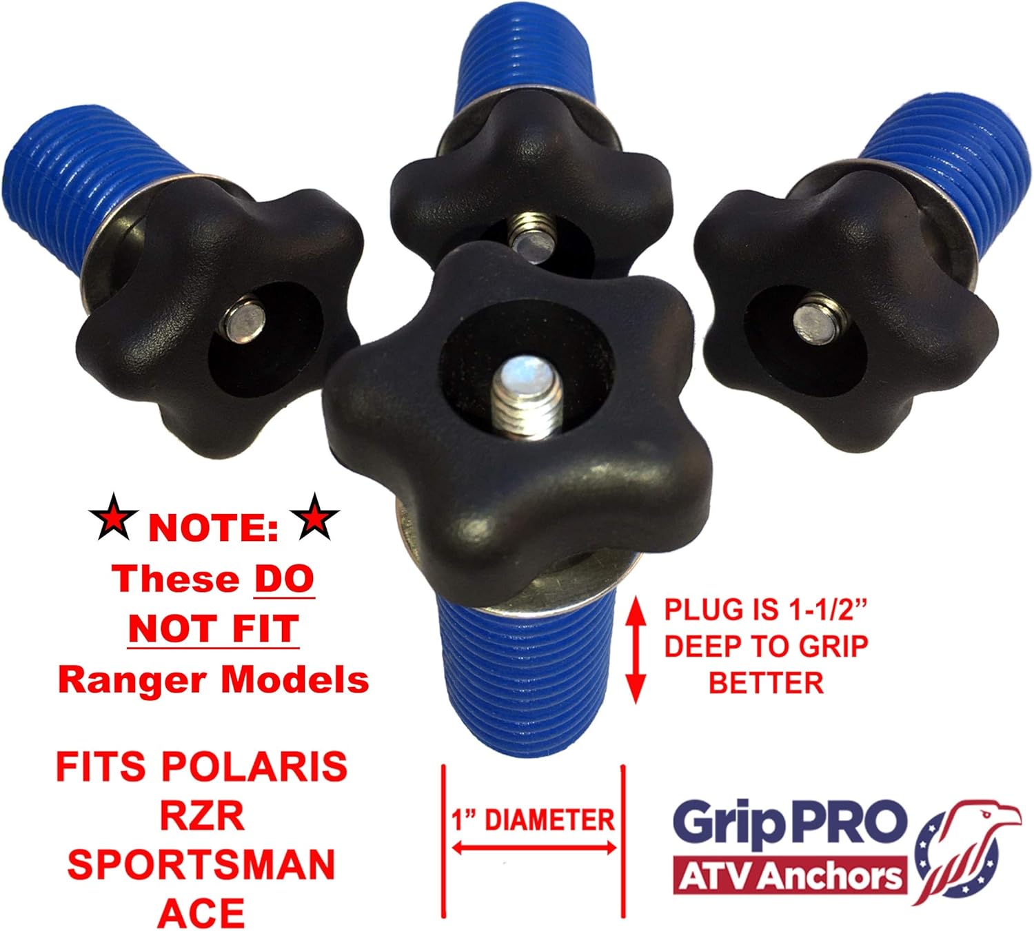 GripPRO ATV Anchors to Fit Polaris Lock & Ride Knob Tie Down Anchor Kit - Set of 4 KNOB Anchors Fits RZR, Sportsman Ace ATV's: Automotive