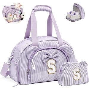 Elilier Birthday Gifts for Girl, Kids Duffle Bag with Clear Pouch, Letter S | Preppy Overnight Bag for 4-6, 6-8, 8-12 Year Ol