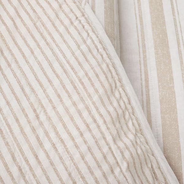 LUSH DECOR FARMHOUSE STRIPE REVERSIBLE COTTON QUILT QUEEN SIZE 3 PIECE SET FULL/QUEEN NEUTRAL – FARMHOUSE BEDDING SET QUEEN QUILT – STRIPED BEDDING