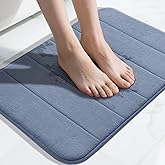Yimobra Memory Foam Bath Mat, Super Soft Absorbent Bathroom Rug Non Slip, Quick Dry, Machine Washable Floor Carpet for Tub Shower, Home Decor Accessories, 24x17, Denim Blue