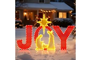 Prsildan 3.3FT x 2FT Christmas Decorations Outdoor- Lighted Joy Yard Sign, Outdoor Nativity Scene Set with 250 LEDs, Outside Christmas Decor for Porch, Lawn