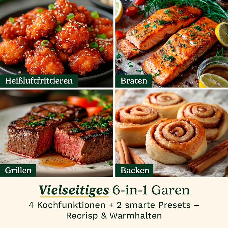 ClearView™ Air Fryer I Visibilité totale – Fenêtre 280°, sans PFAS, 8‑en‑1, Air Fry, Rôtir, Griller, Pizza, Déshydrater, MaxCrisp, Recrisp, 200°C. 3.7L