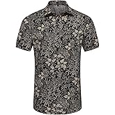 NOTGULV Men's Short Sleeve Hawaiian Shirt Summer Beach Casual Floral Cotton Shirts Button Down Shirts