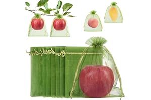 JOINDO 100 Pcs Fruit Protection Bags, 5''×7''Fruit Netting Bags for Fruit Trees, Green Fruit Cover Mesh Bag with Drawstring Netting Barrier Bags for Plant Fruit Flower and Vegetables