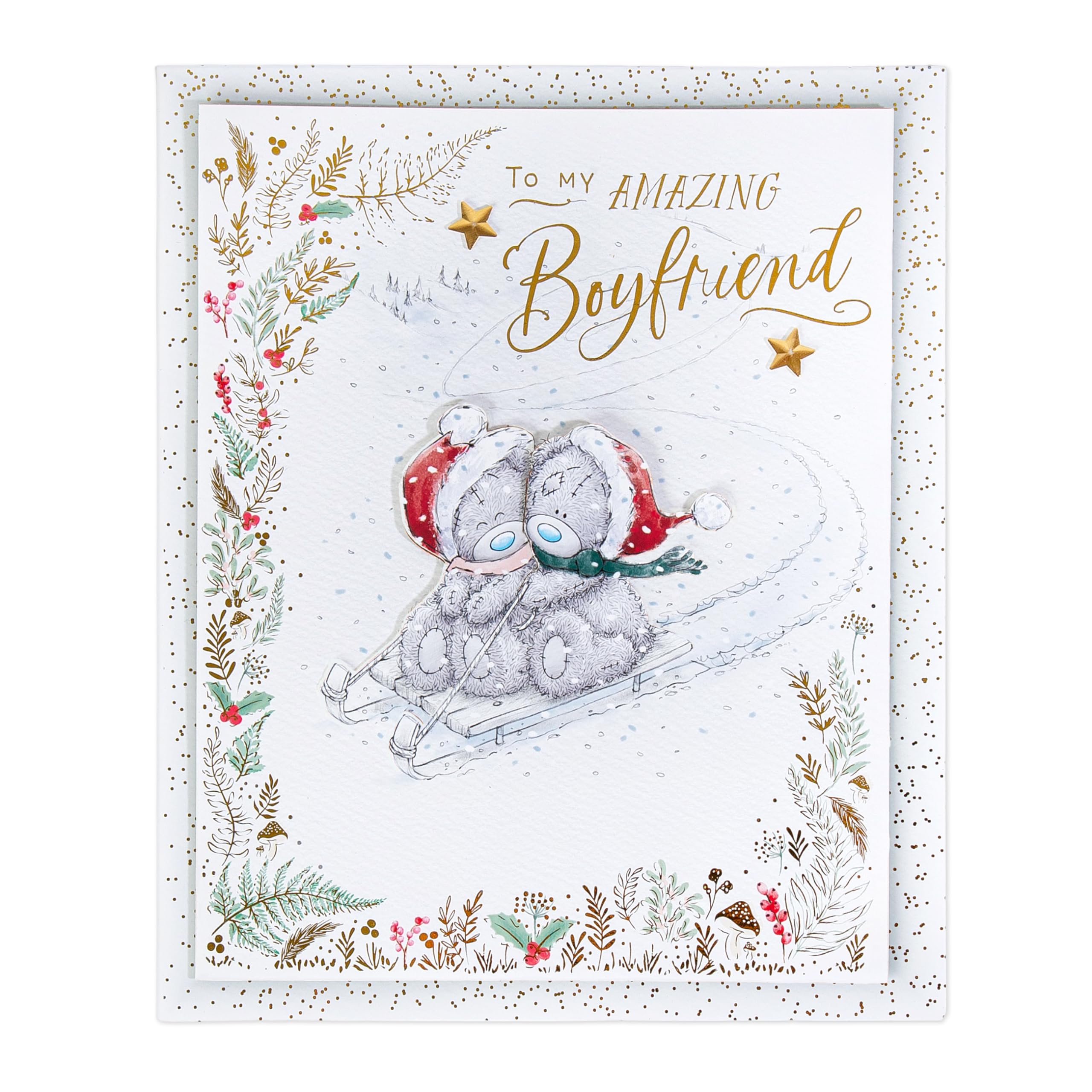 Me To You Tatty Teddy Luxury Boxed Handmade Christmas Card For Boyfriend, Tatty Teddy Bears On Sledge 8x10ins - Official Collection