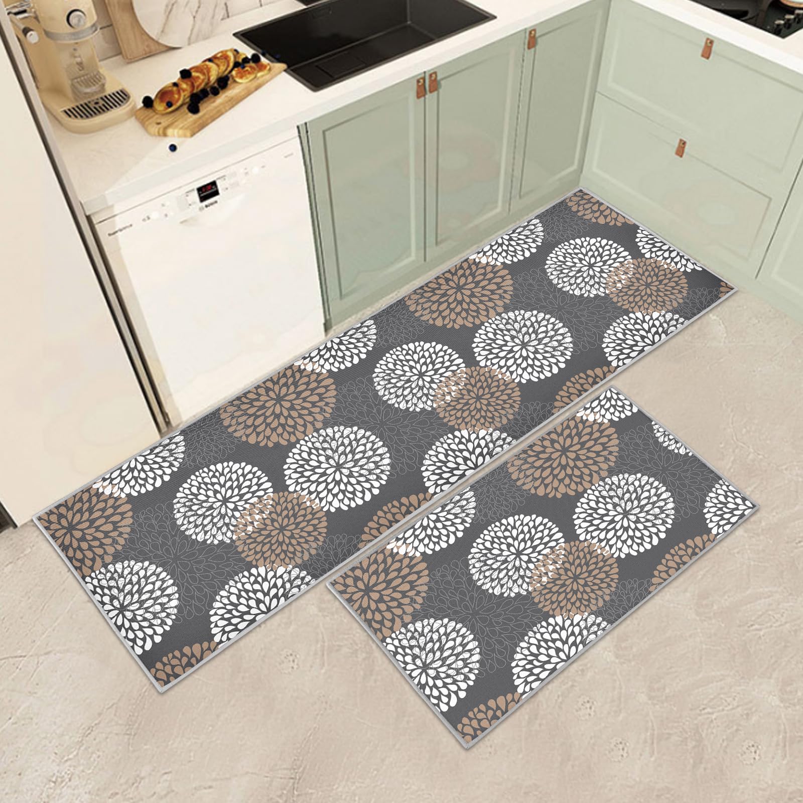 JEFFEL Kitchen Mat Sets Non slip Washable, Kitchen Rugs Runner Set of 2 Anti Fatigue Kitchen Floor Mat for Home Decoration Office Standing Desk (L, 43 x 150 cm (Rectangular)) — image 1